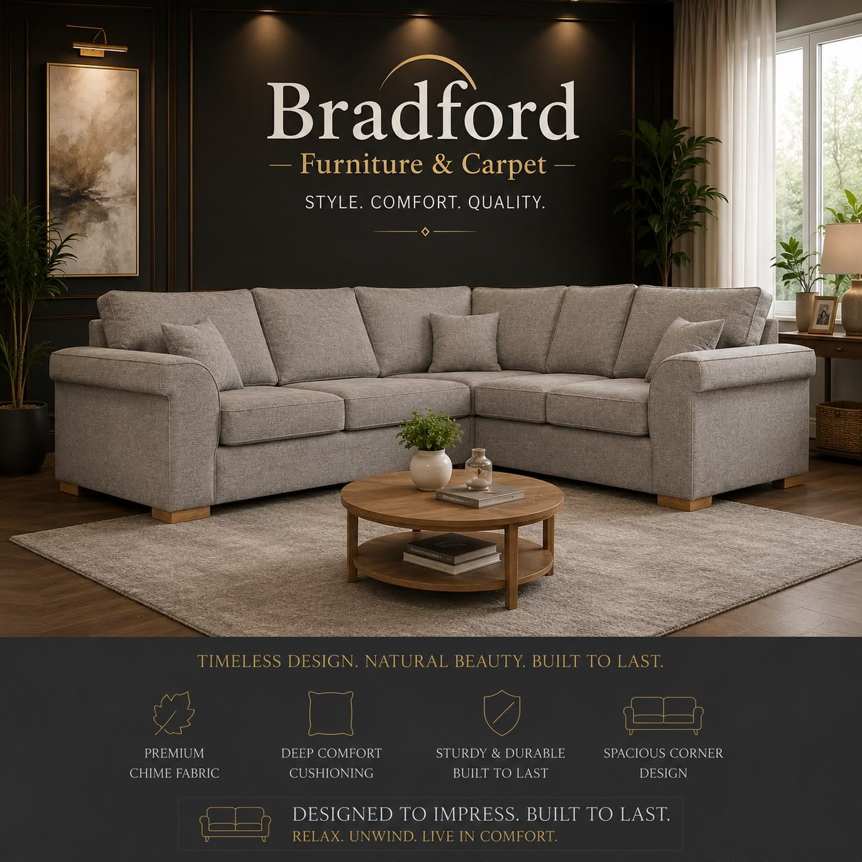 Chime Corner Sofa | Modern Fabric Sofa with Spacious Comfort