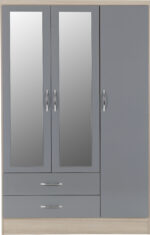Nevada 3 Door 2 Drawer Mirrored Wardrobe - Image 2