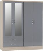 Nevada 4 Door 2 Drawer Mirrored Wardrobe - Image 2