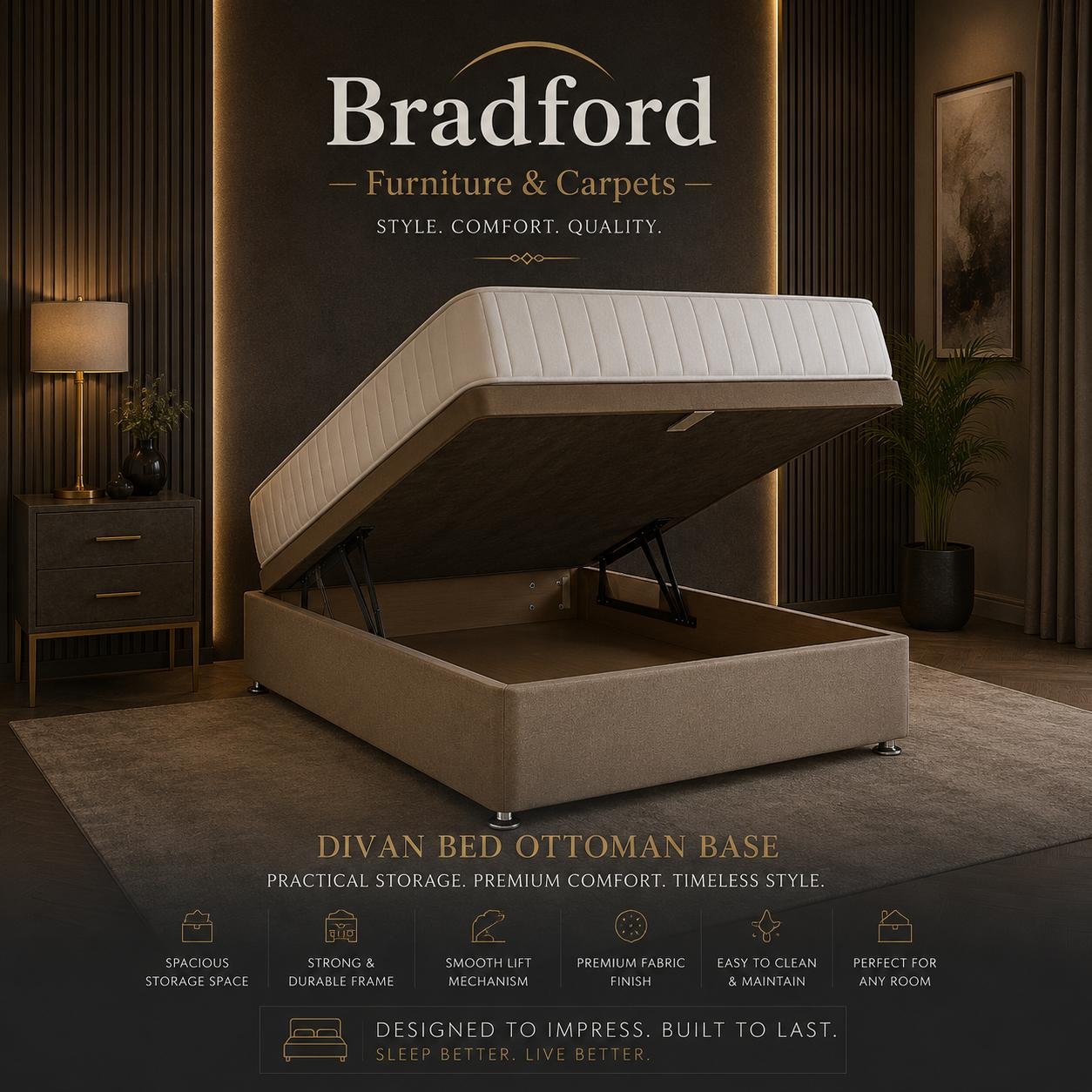 Ottoman Bed Frame with 49'' High Headboard