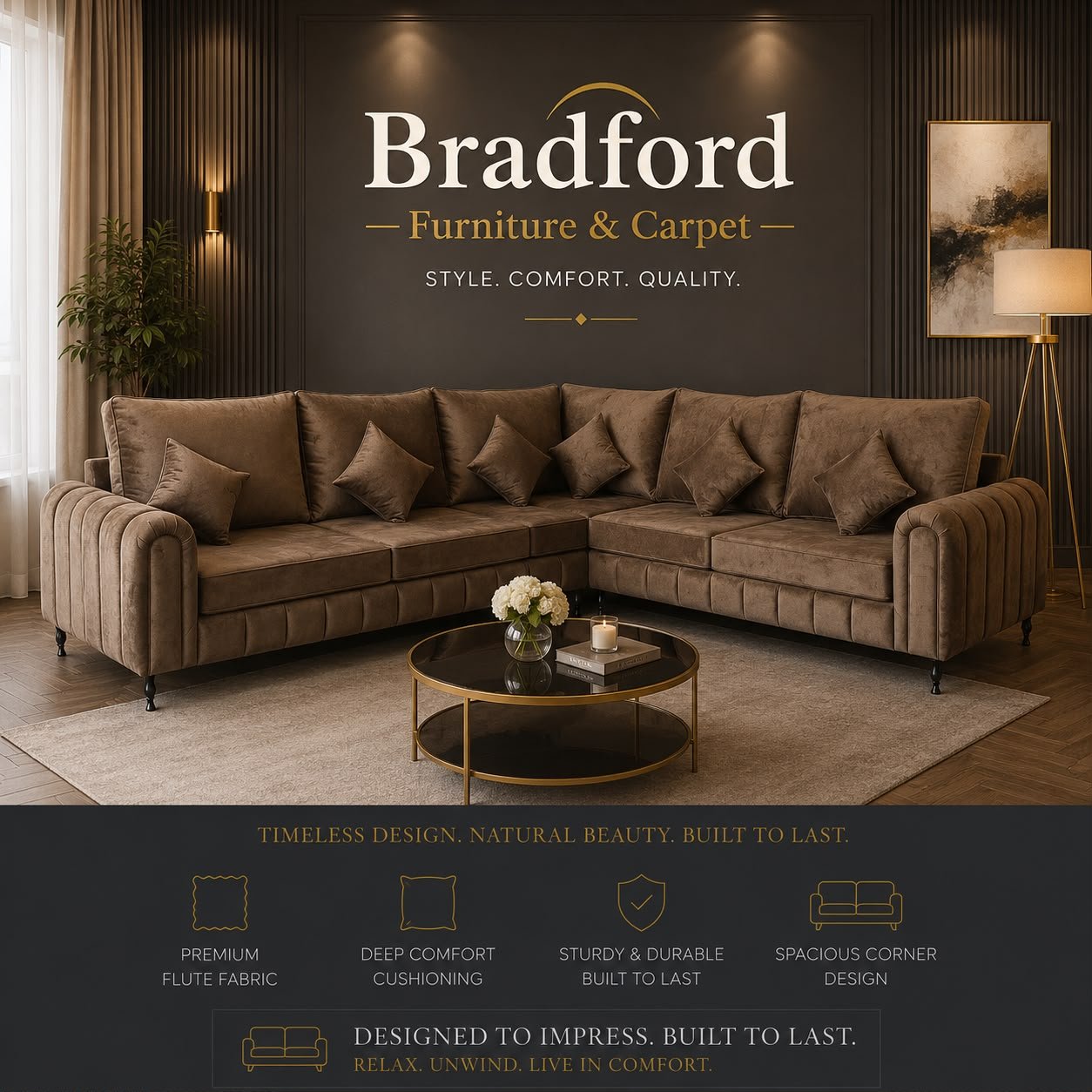 Flute High Back Corner Sofa | Bradford Furniture & Carpets
