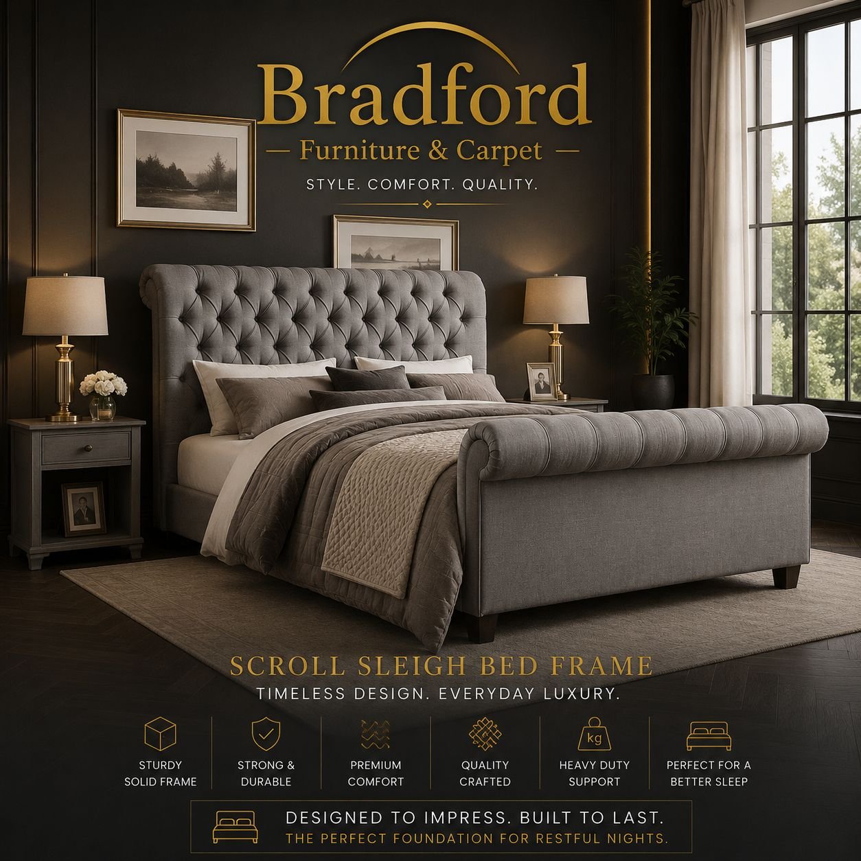 Scroll Sleigh Double Bed Frame