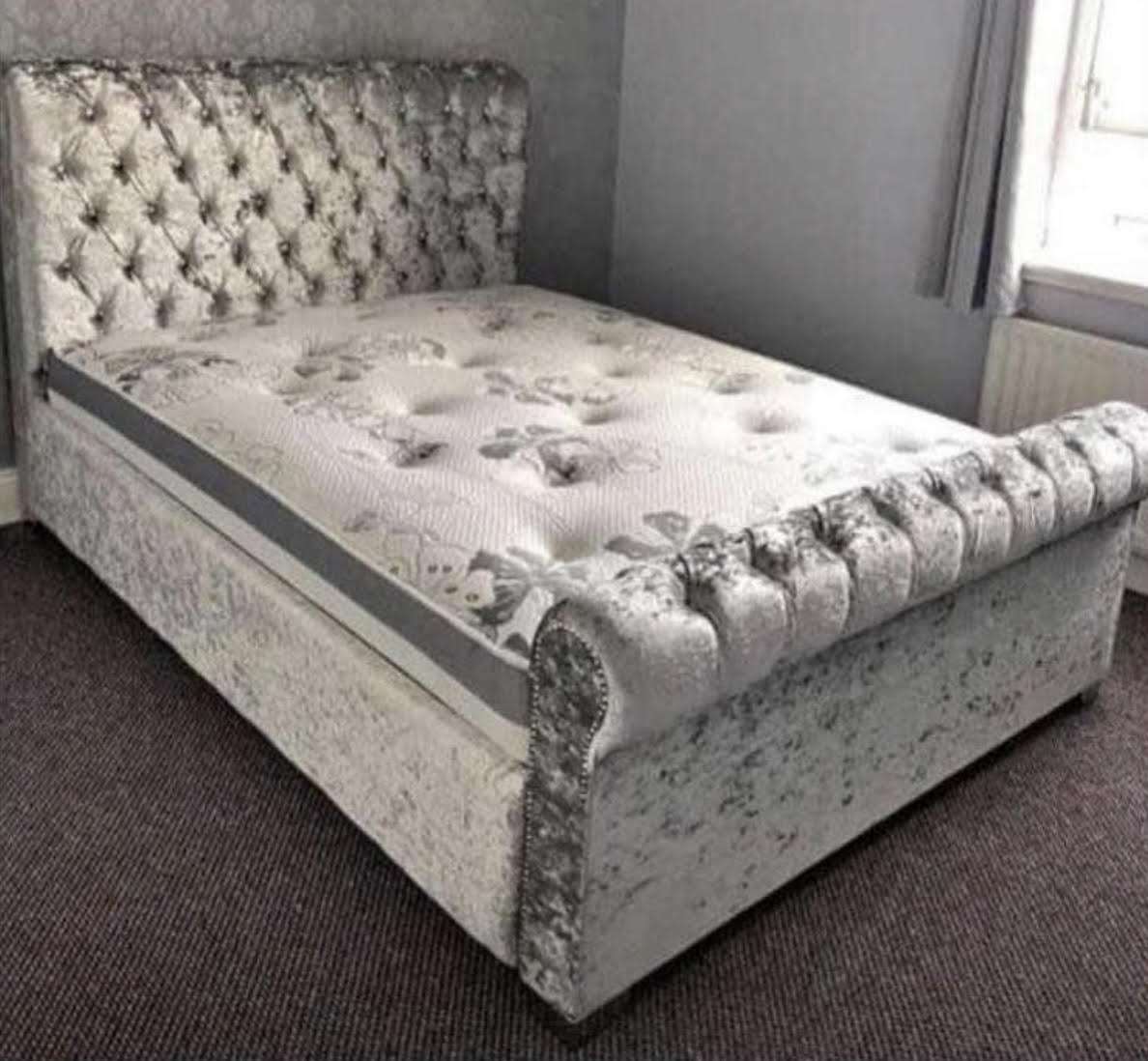 bradford-furniture-shop-double-bed-frame.jpg Scroll Sleigh Double Bed Frame - Image 1