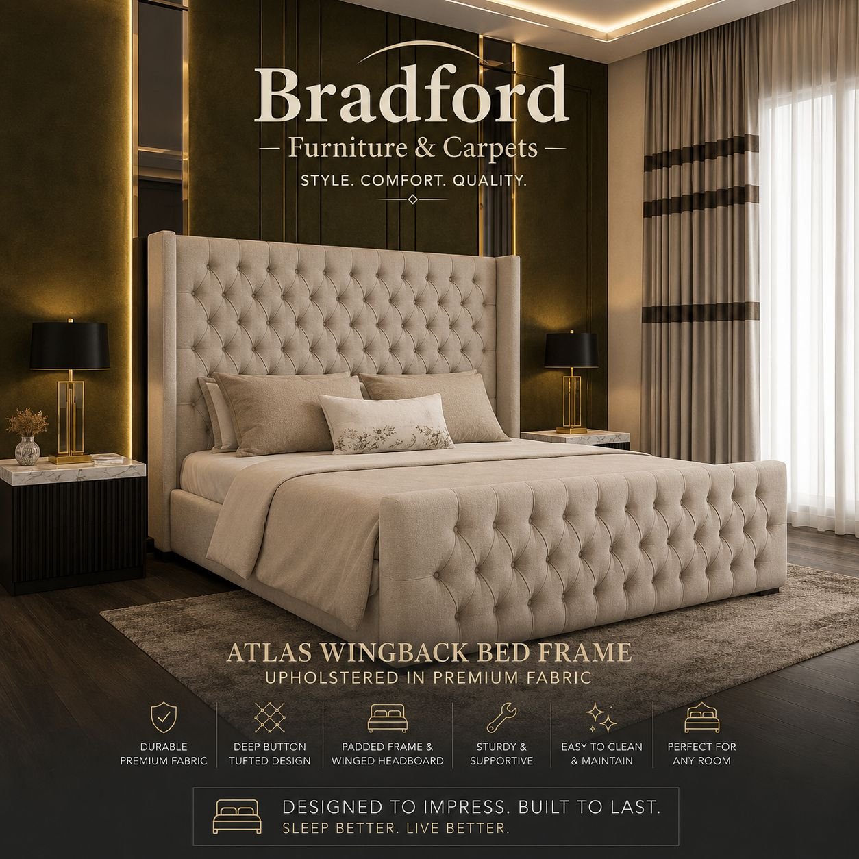 Atlas Wingback Bed Frame