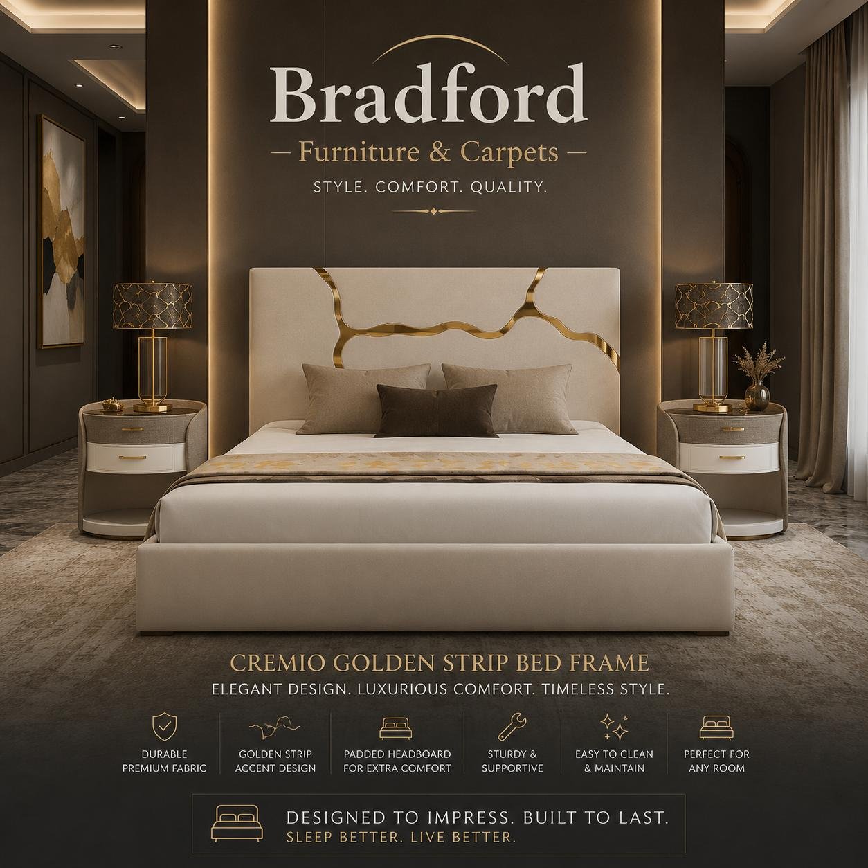 Cremio Golden Strips Designer Bed Frame