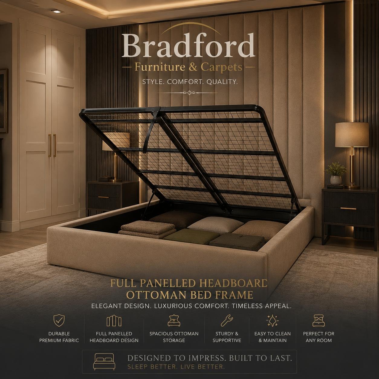 Full Panelled Headboard Bed Frame
