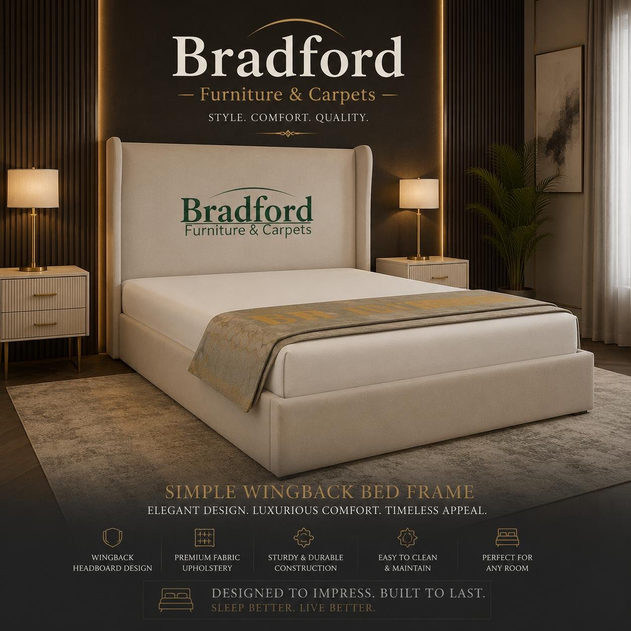 King Sized Bed - Simple Wingback Bed Frame