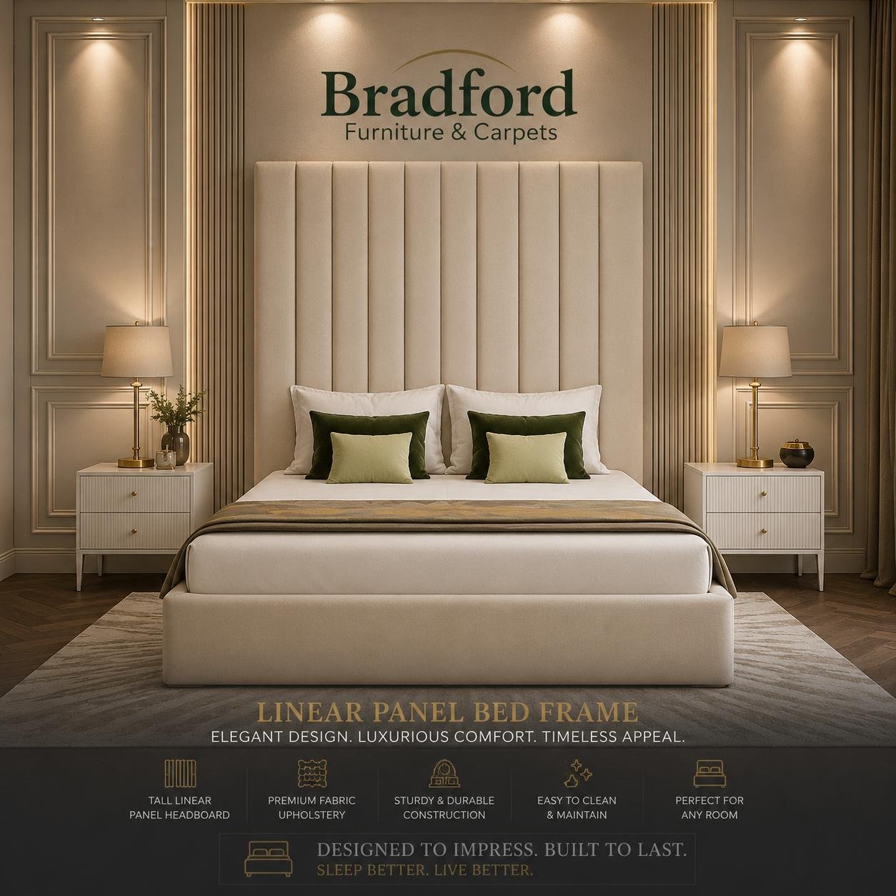 Linear Panel Bed Frame - Tall Headboard