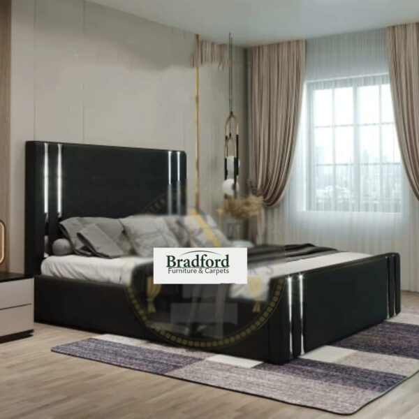 Silver Strip Headboard 49"& Footboard with Bed Frame