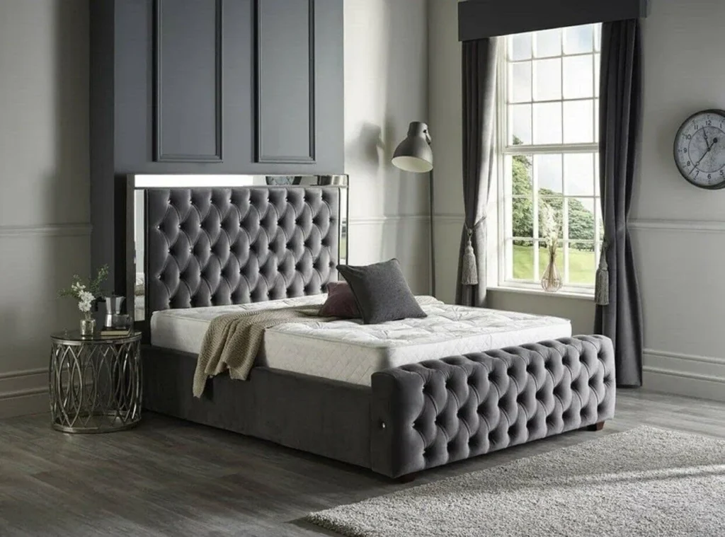 Silver Striped Super King Bed Frame