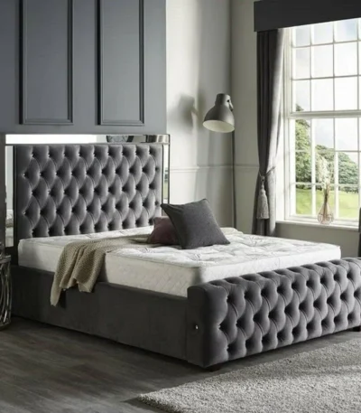 Silver Striped Super King Bed Frame