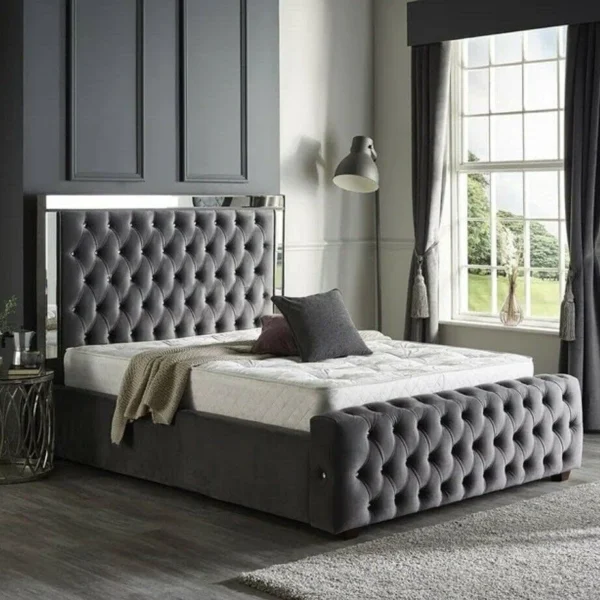 Silver Striped Super King Bed Frame