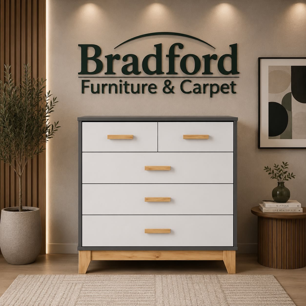 Cleveland 3+2 Drawer Chest with White/Grey Metal Effect