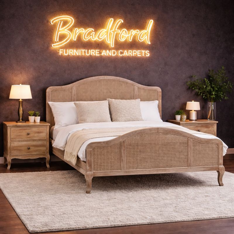 Fleur Rattan Bed with Light Oak Color