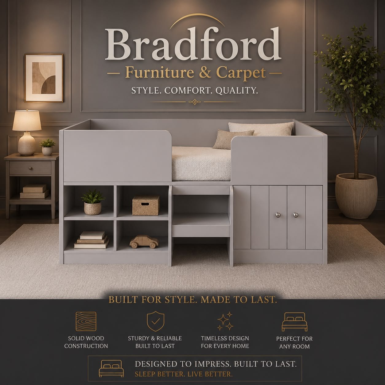 Orlando Low Sleeper Bed in Dark Grey & Dove Grey Orlando Low Sleeper Bed in Dark Grey & Dove Grey - Image 1