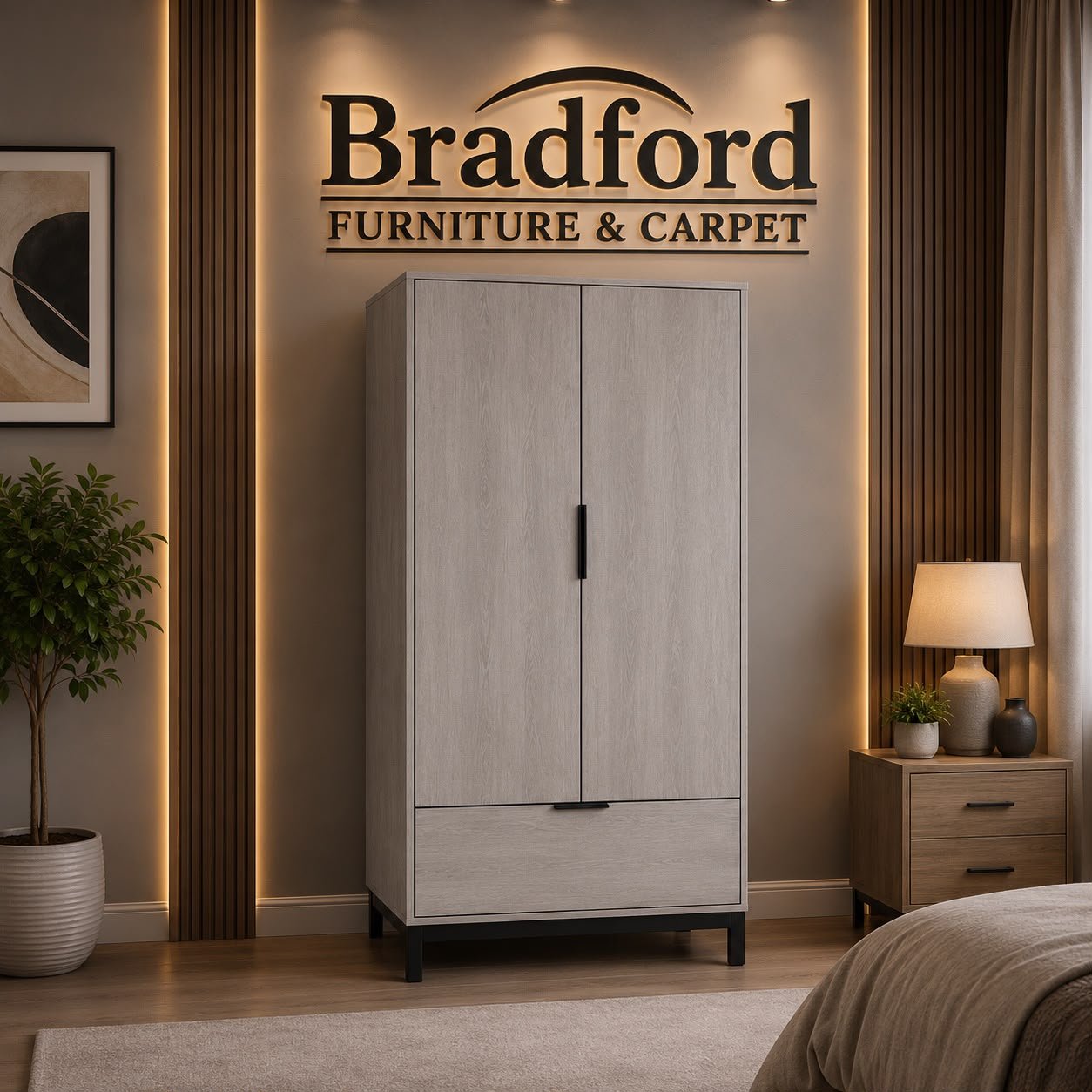 Bali 2 Door 1 Drawer Wardrobe in Grey Oak