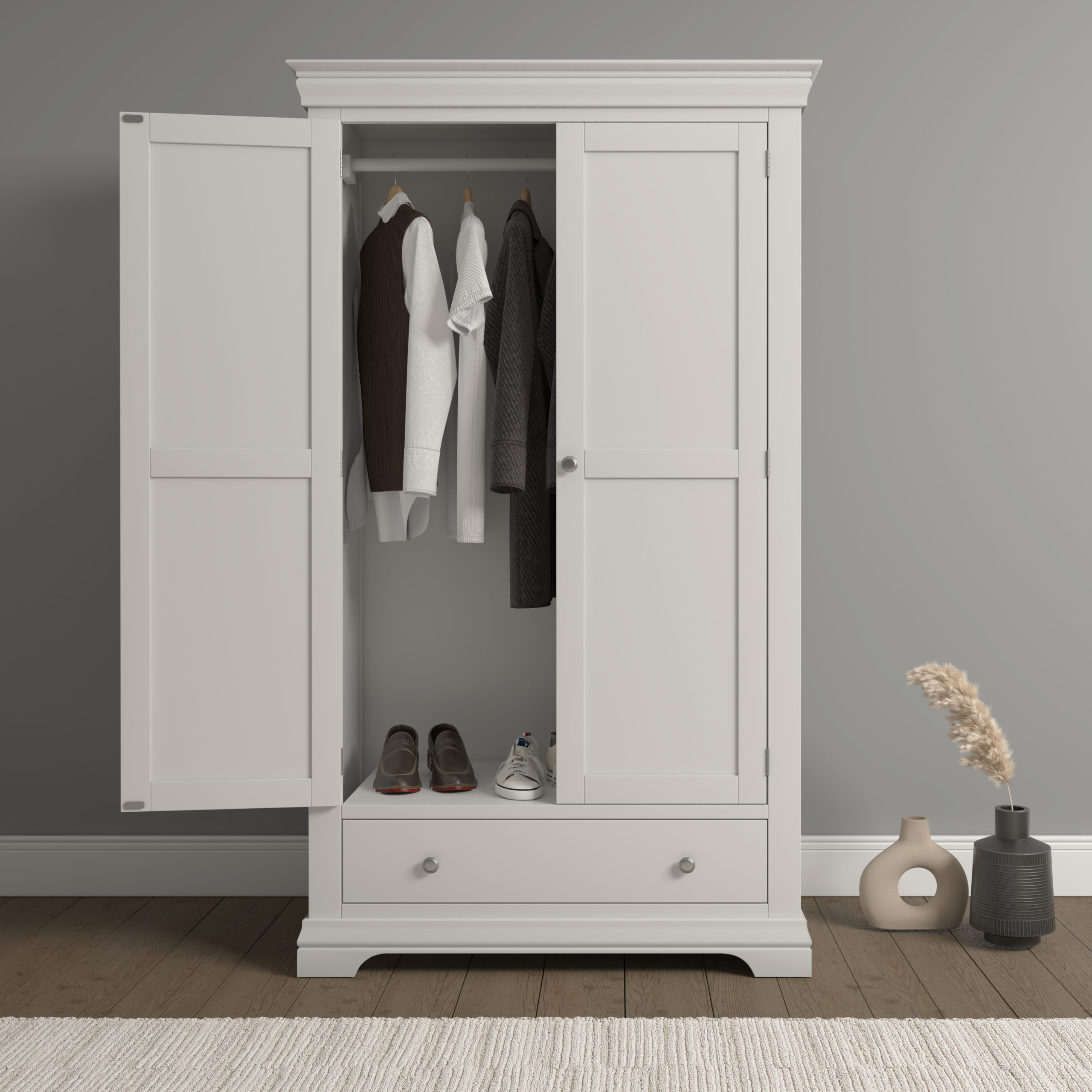 Bordeaux 2 Door Wardrobe in Pebble Grey Color