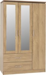 Charles 3 Door 2 Drawer Mirrored Wardrobe in Oak Effect Veneer - Image 2