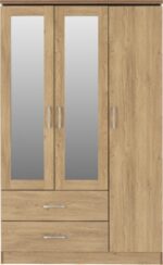 Charles 3 Door 2 Drawer Mirrored Wardrobe in Oak Effect Veneer