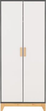 Cleveland 2 Door Wardrobe in White/Grey Metal Effect - Image 3