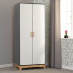 Cleveland 2 Door Wardrobe in White/Grey Metal Effect