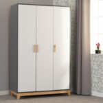 Cleveland 3 Door Wardrobe in White/Grey Metal Effect