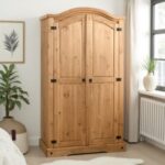 Corona 2-Door Wardrobe - Distressed Waxed Pine - Rustic Mexican Style