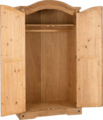 Corona 2-Door Wardrobe - Distressed Waxed Pine - Image 3