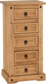 Corona 5 Drawer Narrow Chest Distressed Waxed Pine - Image 2