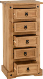 Corona 5 Drawer Narrow Chest Distressed Waxed Pine - Image 3