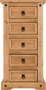 Corona 5 Drawer Narrow Chest Distressed Waxed Pine - Image 4