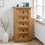 Corona 5 Drawer Narrow Chest Distressed Waxed Pine