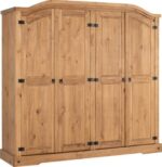 Corona Extra Large 4-Door Wardrobe - Distressed Waxed Pine - Rustic Mexican Style - Image 2