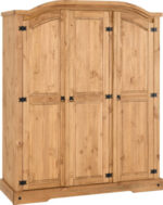Corona Large 3-Door Wardrobe - Distressed Waxed Pine - Rustic Mexican Style - Image 3