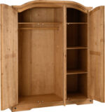 Corona Large 3-Door Wardrobe - Distressed Waxed Pine - Rustic Mexican Style - Image 2