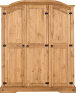 Corona Large 3-Door Wardrobe - Distressed Waxed Pine - Rustic Mexican Style - Image 4