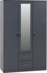 Dakota 3 Door 2 Drawer Mirrored Wardrobe in Dark Grey Color - Image 2