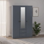 Dakota 3 Door 2 Drawer Mirrored Wardrobe in Dark Grey Color