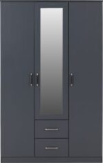 Dakota 3 Door 2 Drawer Mirrored Wardrobe in Dark Grey Color - Image 4