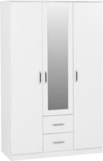 Dakota 3 Door 2 Drawer Mirrored Wardrobe in White Color - Image 2