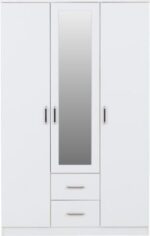 Dakota 3 Door 2 Drawer Mirrored Wardrobe in White Color - Image 4