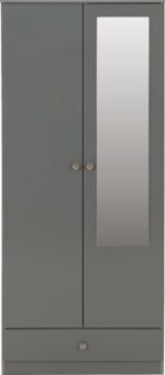 Denver 2 Door 1 Drawer Mirrored Wardrobe with Grey Gloss - Image 2