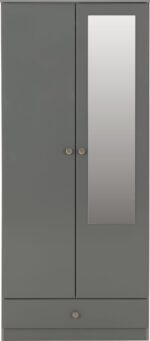 Denver 2 Door 1 Drawer Mirrored Wardrobe with Grey Gloss - Image 3