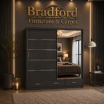 Florence Sliding High Gloss Wardrobe -Grey-Black-White