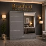 Florence Sliding High Gloss Wardrobe -Grey-Black-White - Image 4