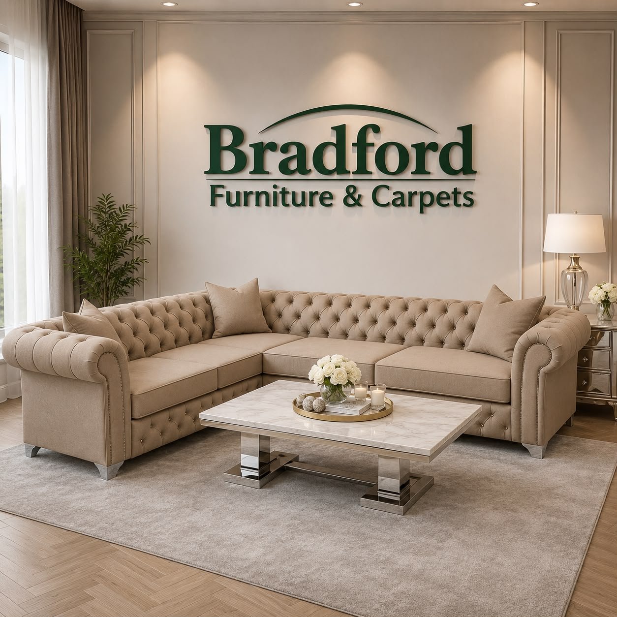 Hampton Chesterfield Corner Sofa, Champagne Classic Velvet Hampton Chesterfield Corner Sofa, Champagne Classic Velvet - Image 1
