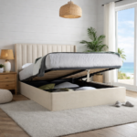 Harper Natural Fabric Winged Ottoman Storage Bed Frame