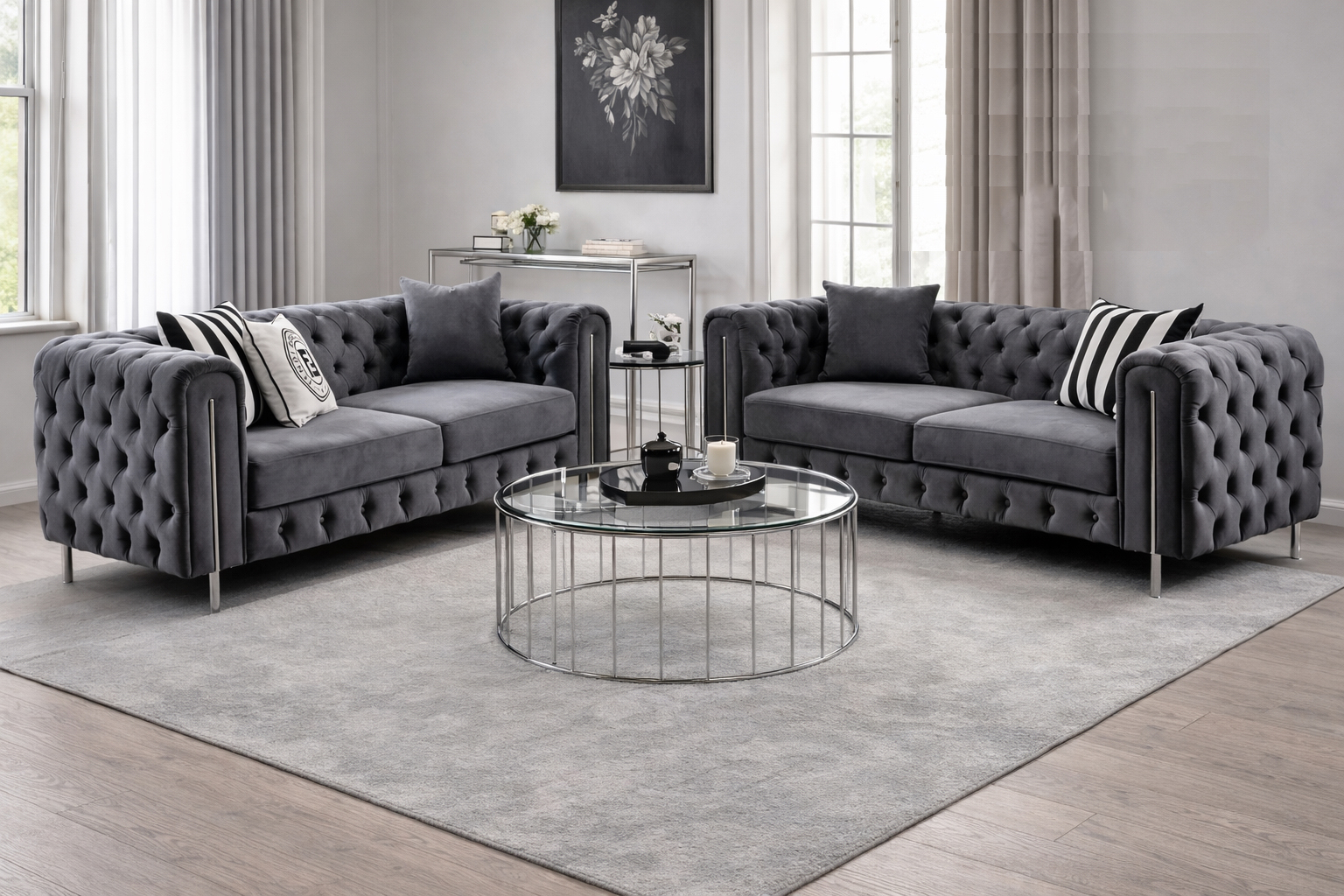 Moscow Square Chesterfield Corner Sofa in Charcoal Grey