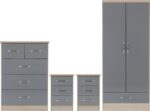 Nevada 2 Door 1 Drawer Wardrobe Bedroom Set in Grey Gloss - Image 2