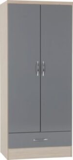 Nevada 2 Door 1 Drawer Wardrobe Bedroom Set in Grey Gloss - Image 4